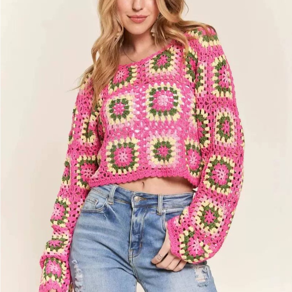 Boutique Wholesale Pink Crochet Sweater One Size